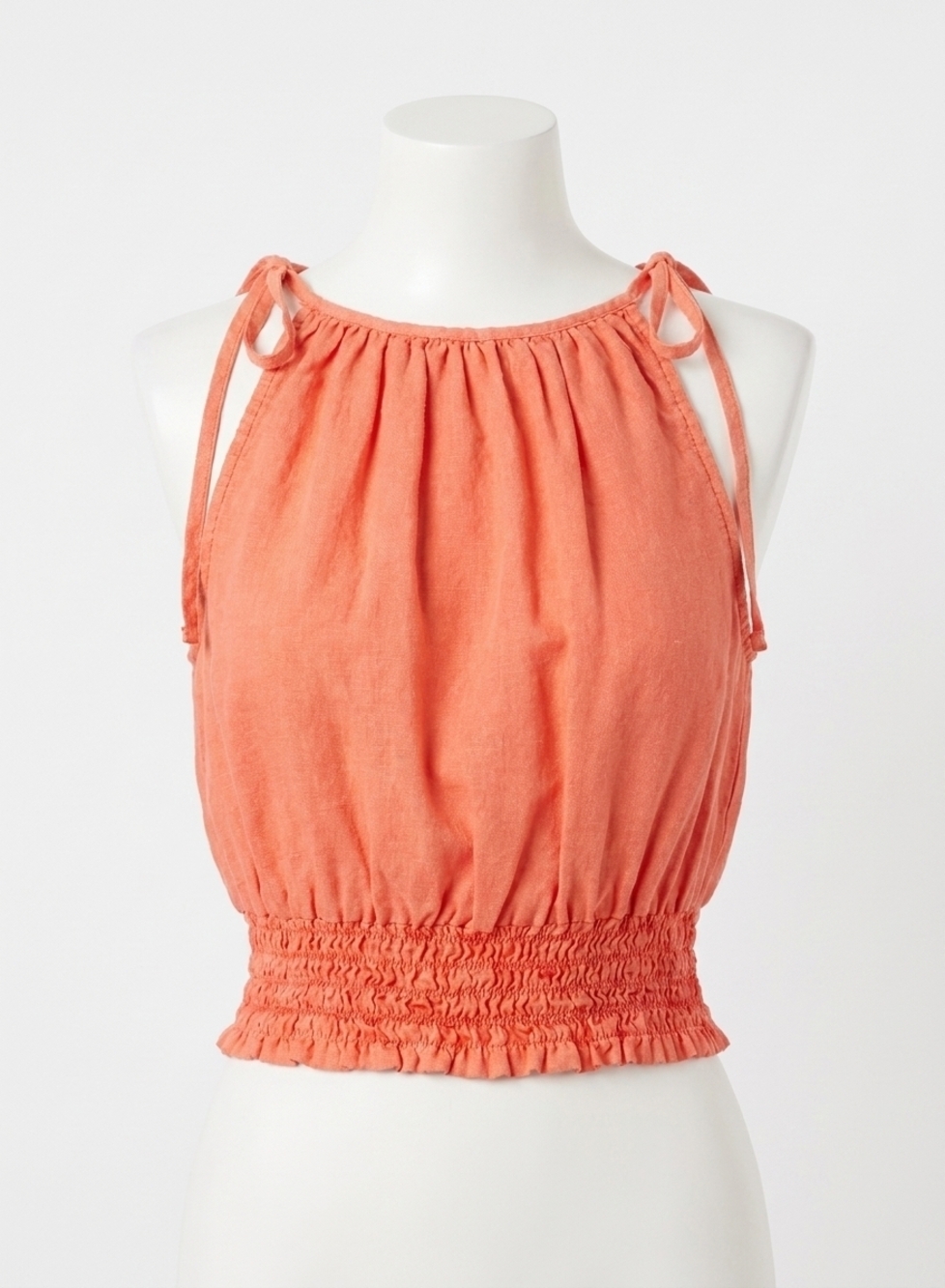 NEW BELLA DAHL smocked waist tie neck cami top in mandarin orange